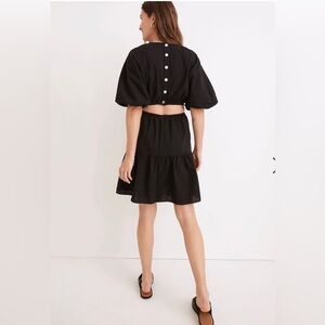 Madewell Petite Seersucker Puff-Sleeve Cutout Mini Dress